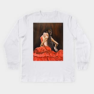 SPANISH DANCER IN RED Kids Long Sleeve T-Shirt